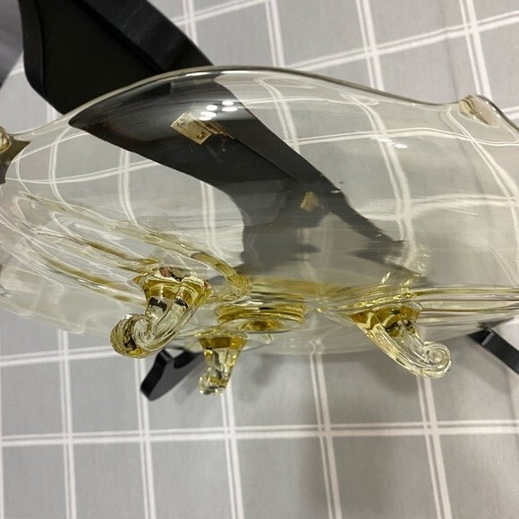 Vtg 1930s Yellow Topaz 10” Jubilee 3 Footed Cake Plate Lancaster Depression Glas - Picture 4 of 7